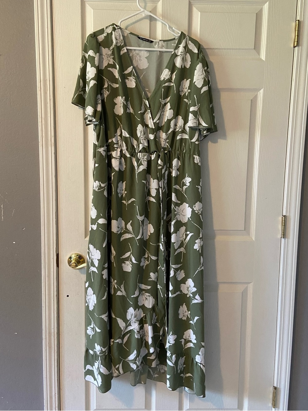 BloomChic Olive & White Floral Wrap Maxi Dress